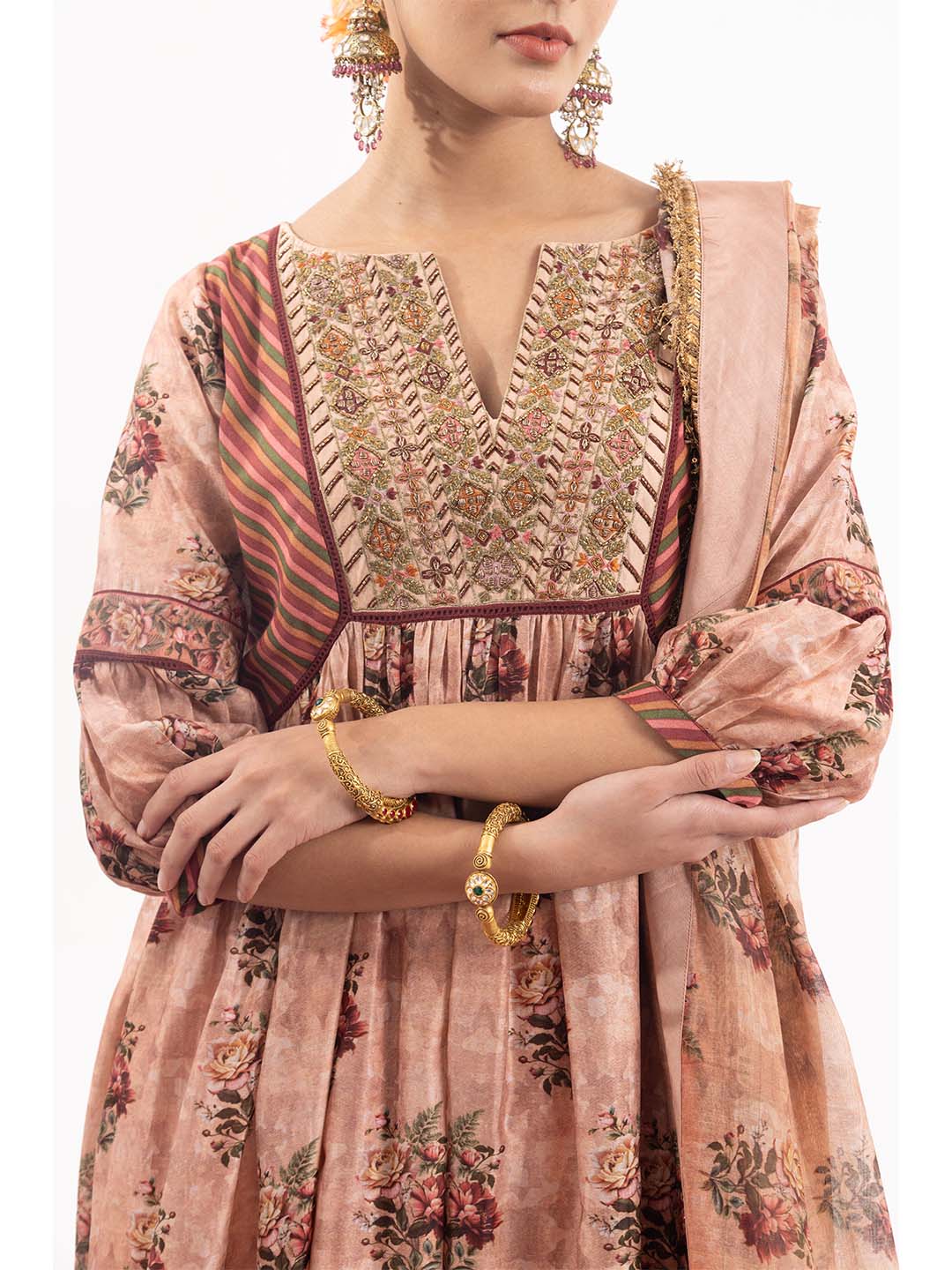 Embroidered  kurta paired with a coordinating dupatta and pants