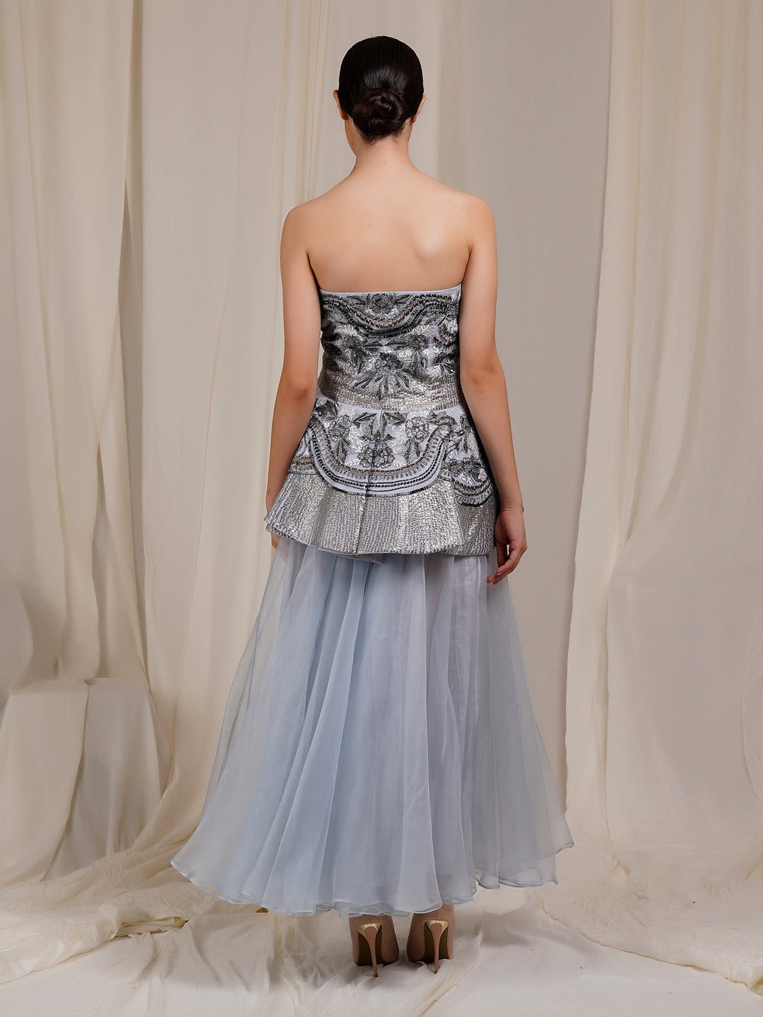 Organza Silk Corset With Pleated Skirt