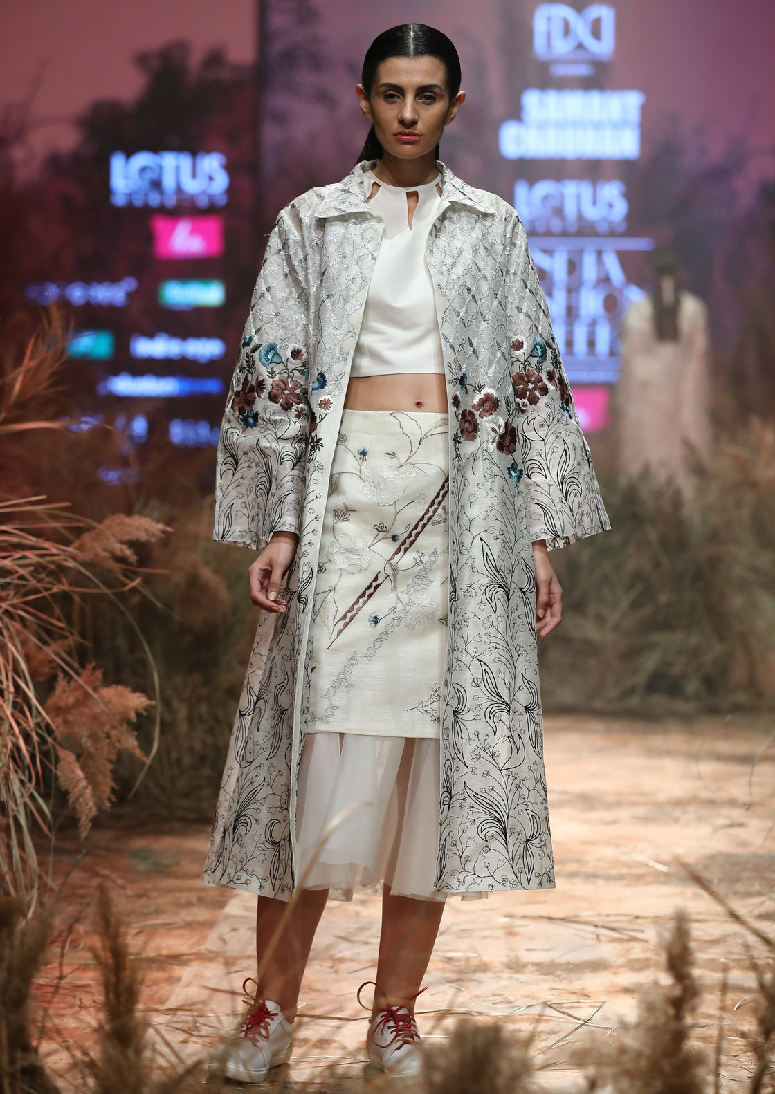 Crop Top, Embroidered Skirt & Long Jacket