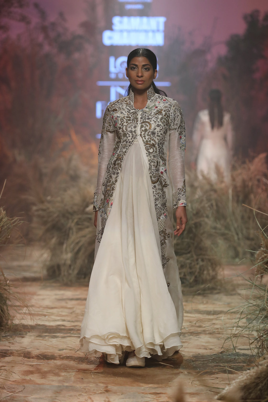 Mandarin Collared Embroidered Gown