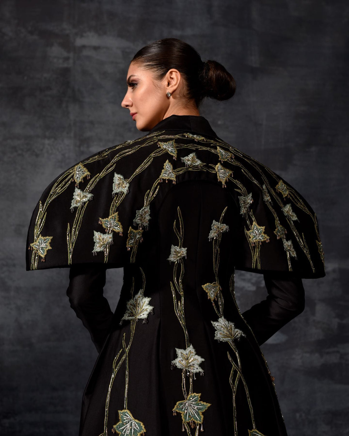A black cotton silk fabric floor length gown with lapel neck line - samantchauhan Apparel & Accessories