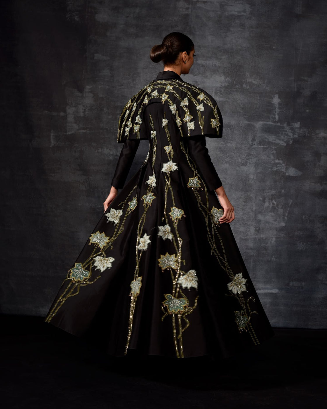 A black cotton silk fabric floor length gown with lapel neck line - samantchauhan Apparel & Accessories