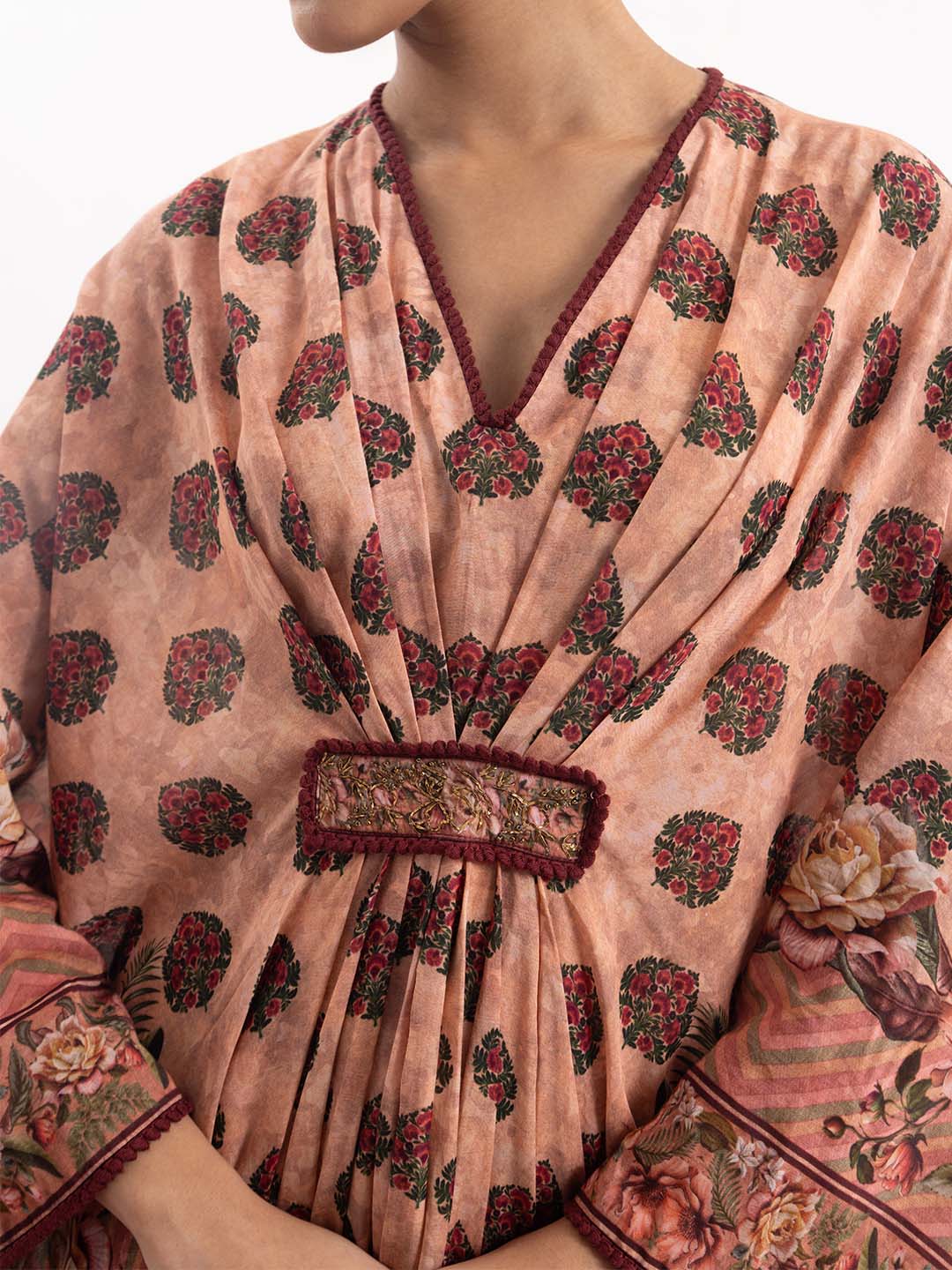 A peach printed cotton silk kaftan - samantchauhan Apparel & Accessories