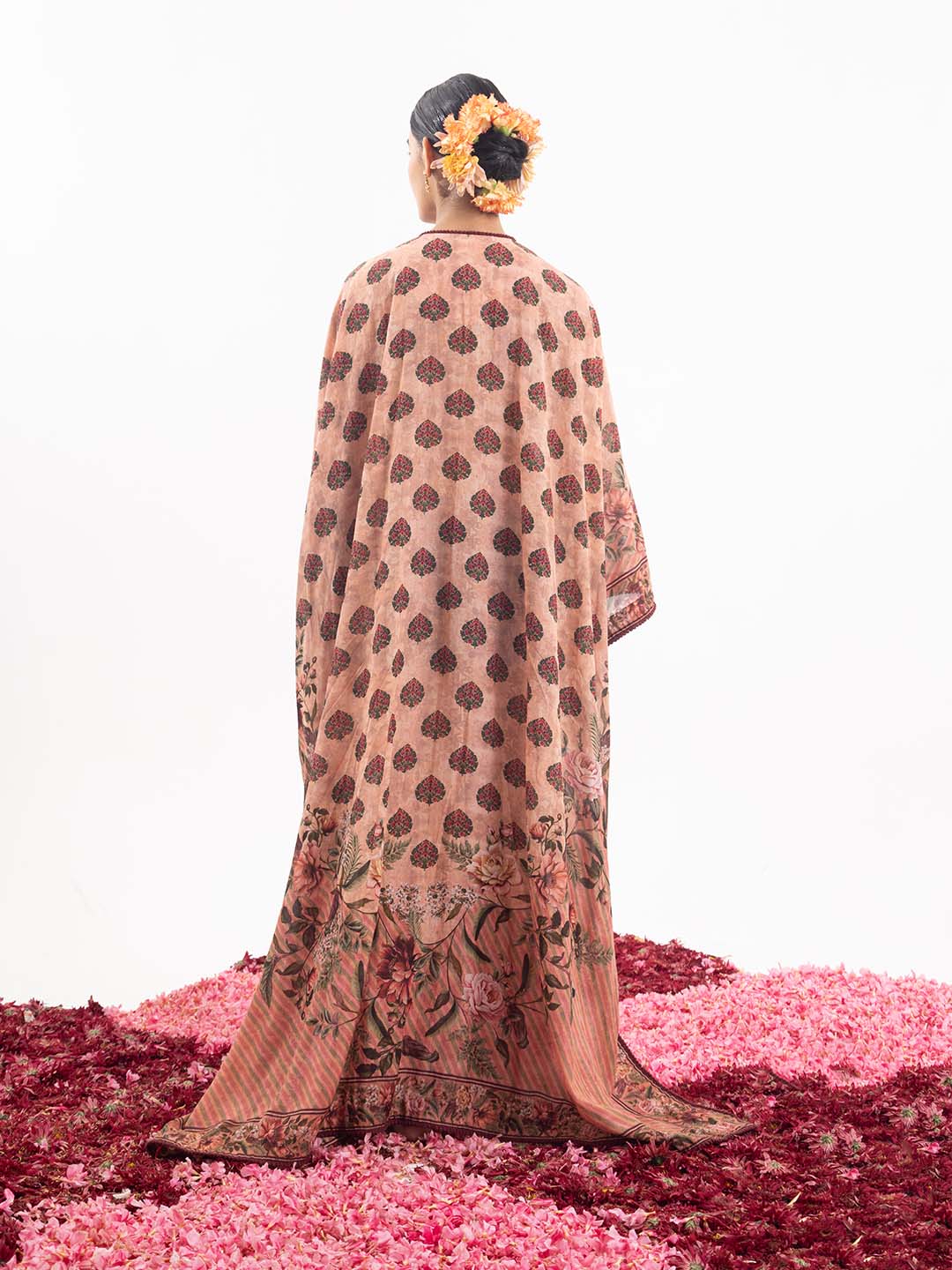 A peach printed cotton silk kaftan - samantchauhan Apparel & Accessories