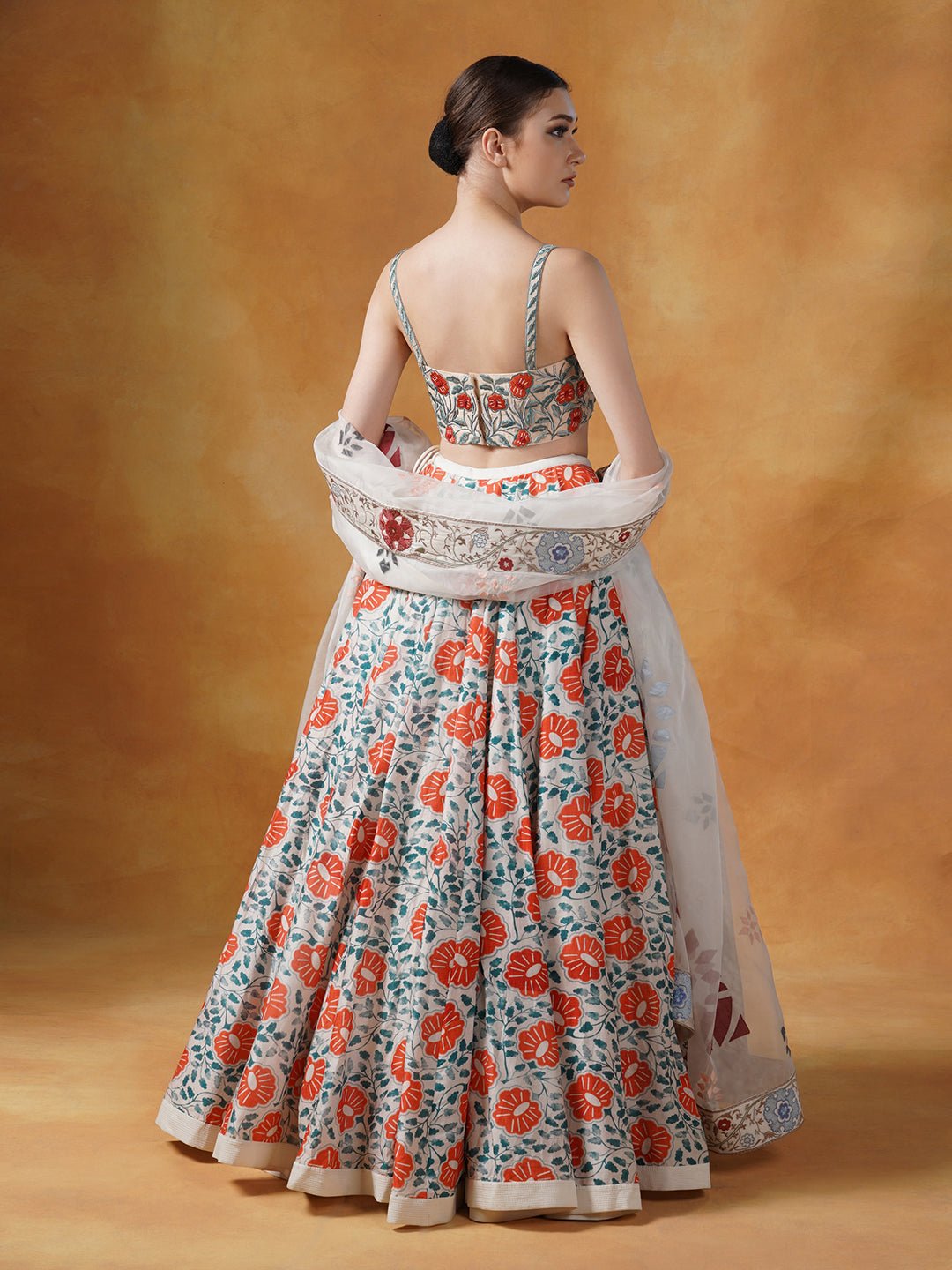 A printed lehenga set with intricately embroidered blouse and organza Dupatta - samantchauhan Apparel & Accessories