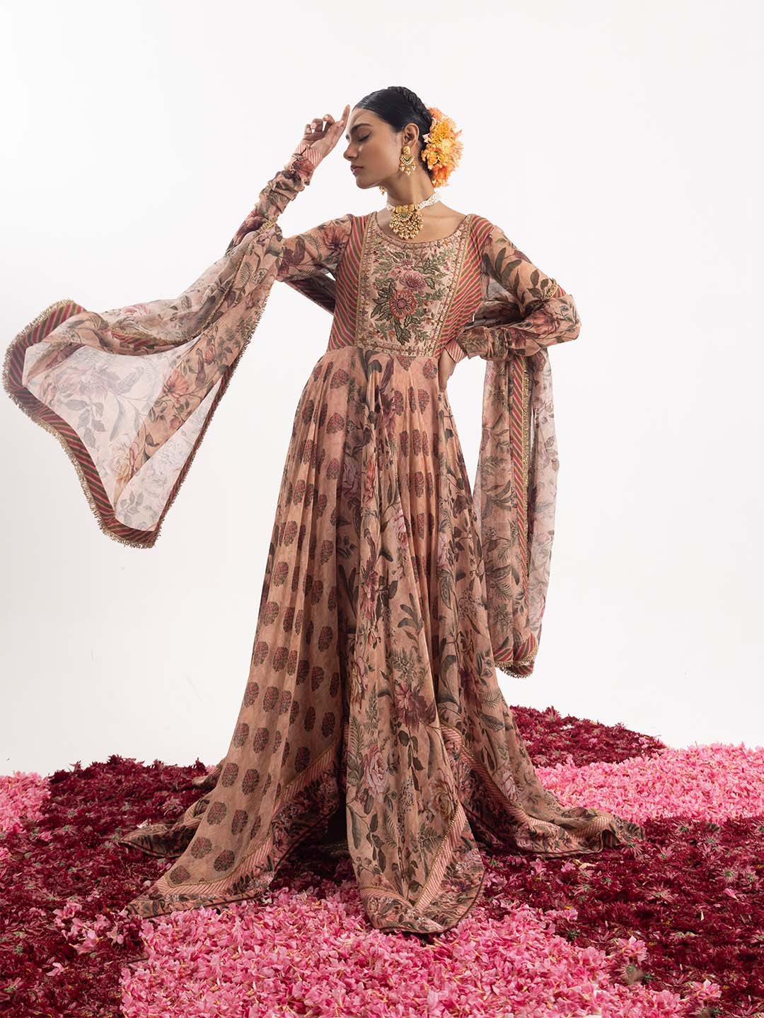 Anarkali with delightful blend of printed and embroidered details. - samantchauhan Apparel & Accessories