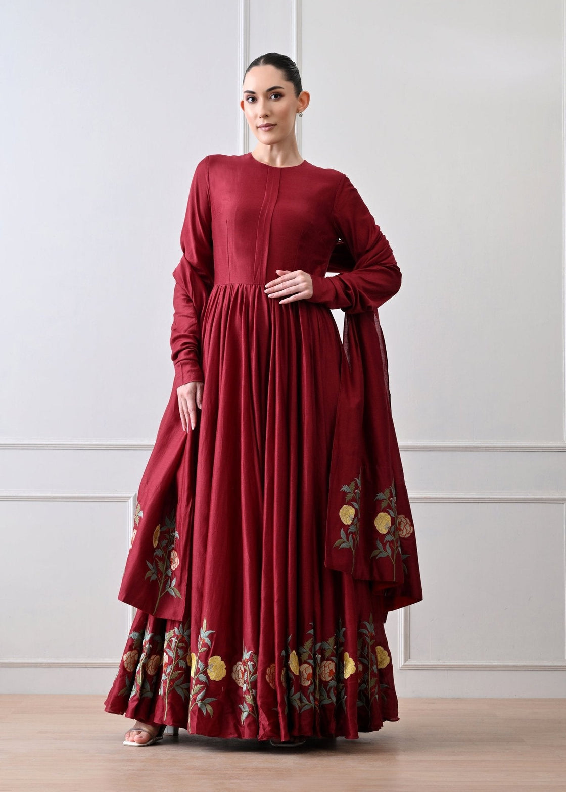 Aurelia Bloom Maroon Anarkali Set - samantchauhan Apparel & Accessories