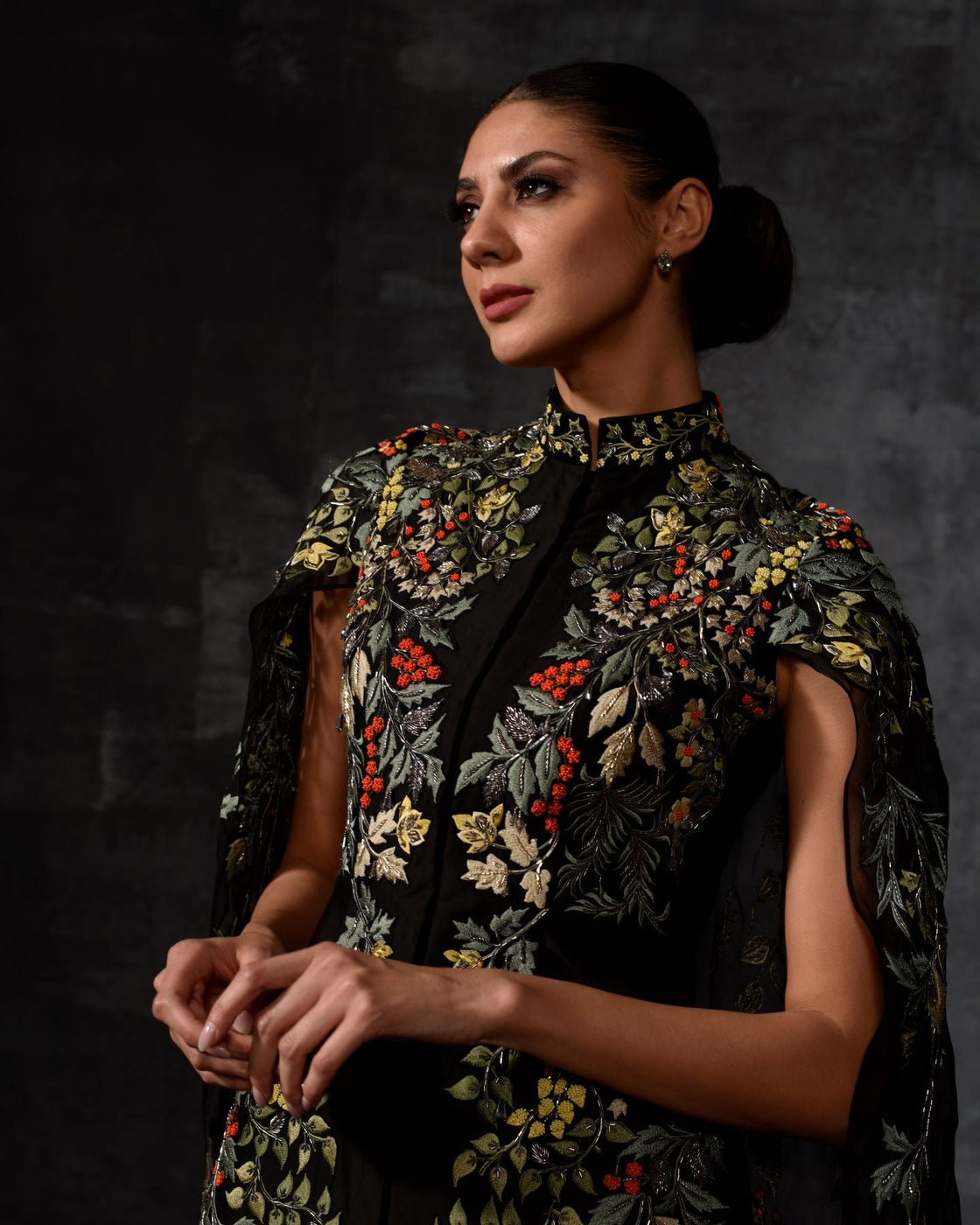 Black Embroidered Cape Gown - samantchauhan Apparel & Accessories