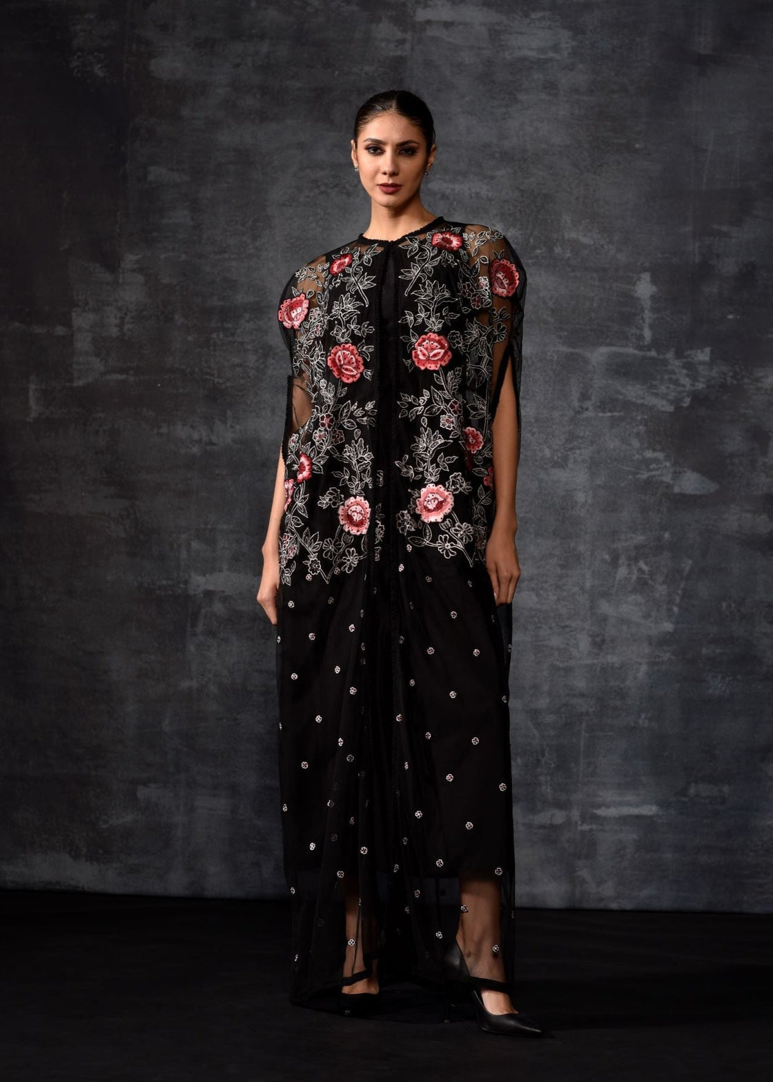 Black Floral Embroidered kaftan - samantchauhan Apparel & Accessories