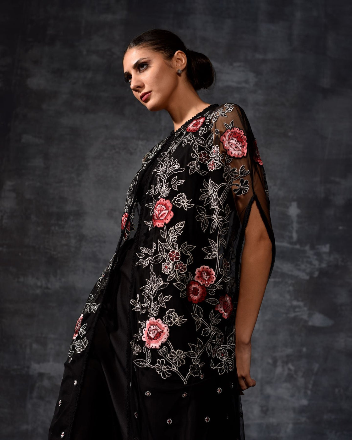 Black Floral Embroidered kaftan - samantchauhan Apparel & Accessories