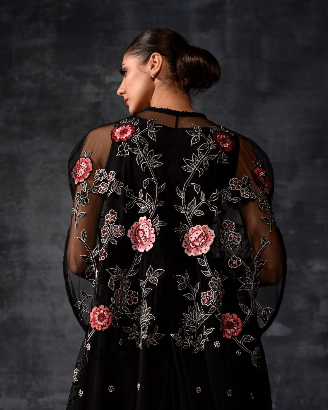 Black Floral Embroidered kaftan - samantchauhan Apparel & Accessories