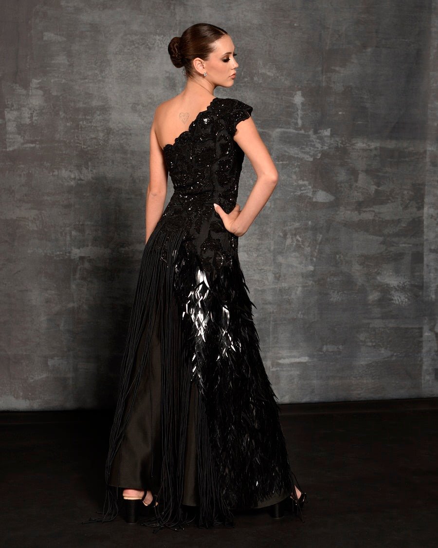 Black one - shoulder gown - samantchauhan Apparel & Accessories