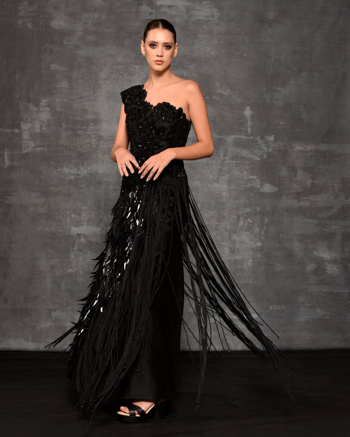 Black one - shoulder gown - samantchauhan Apparel & Accessories