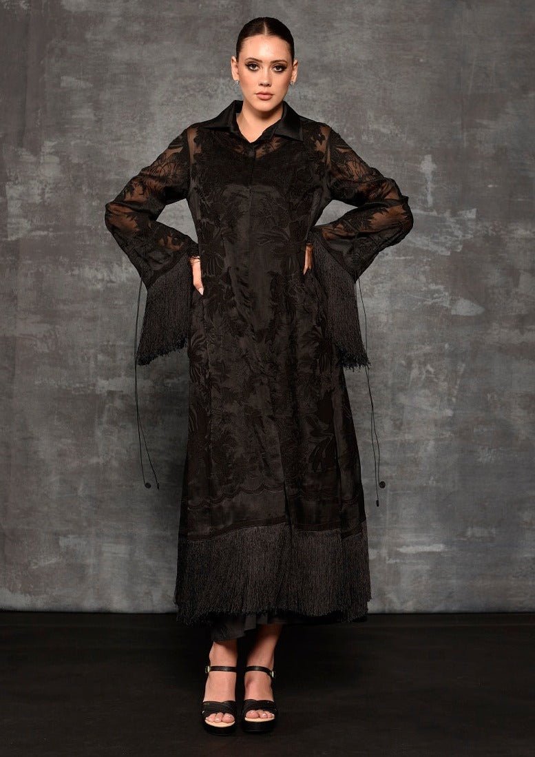 Black organza silk kurta enhanced with appliqué work - samantchauhan Apparel & Accessories