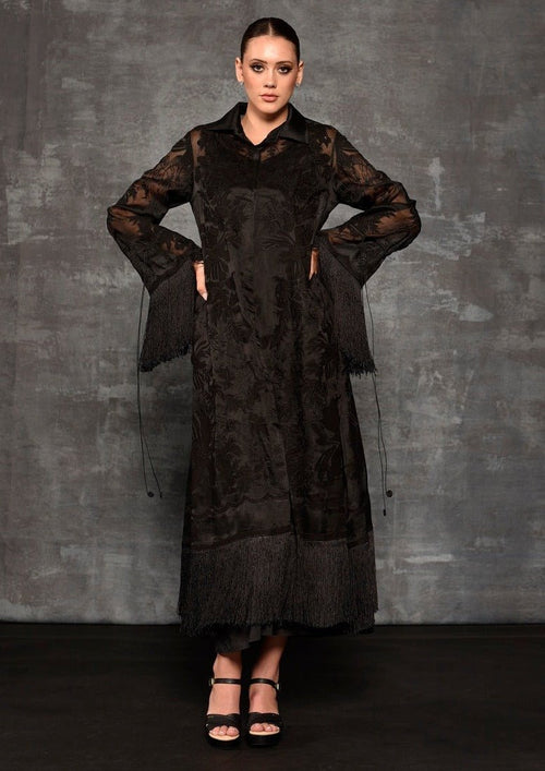 Black organza silk kurta enhanced with appliqué work - samantchauhan Apparel & Accessories