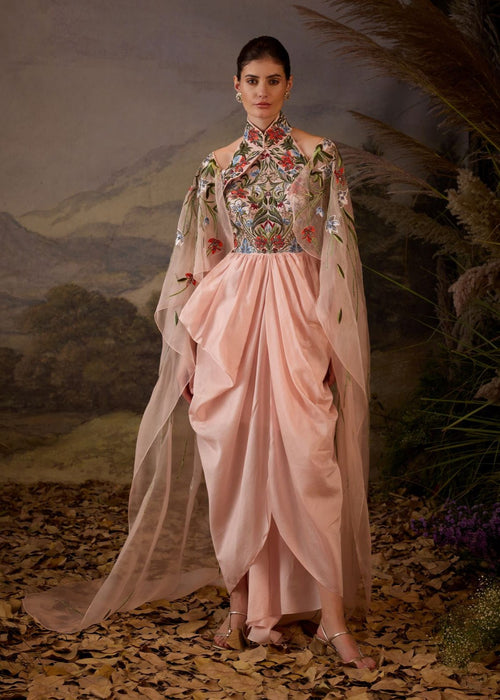 Blush Pink Embroidered Gown - samantchauhan Apparel & Accessories
