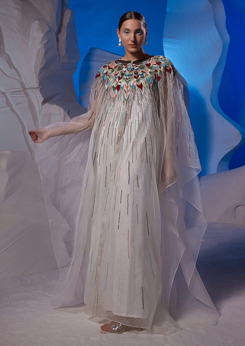 Colorful embroidered organza silk kaftan - samantchauhan Apparel & Accessories