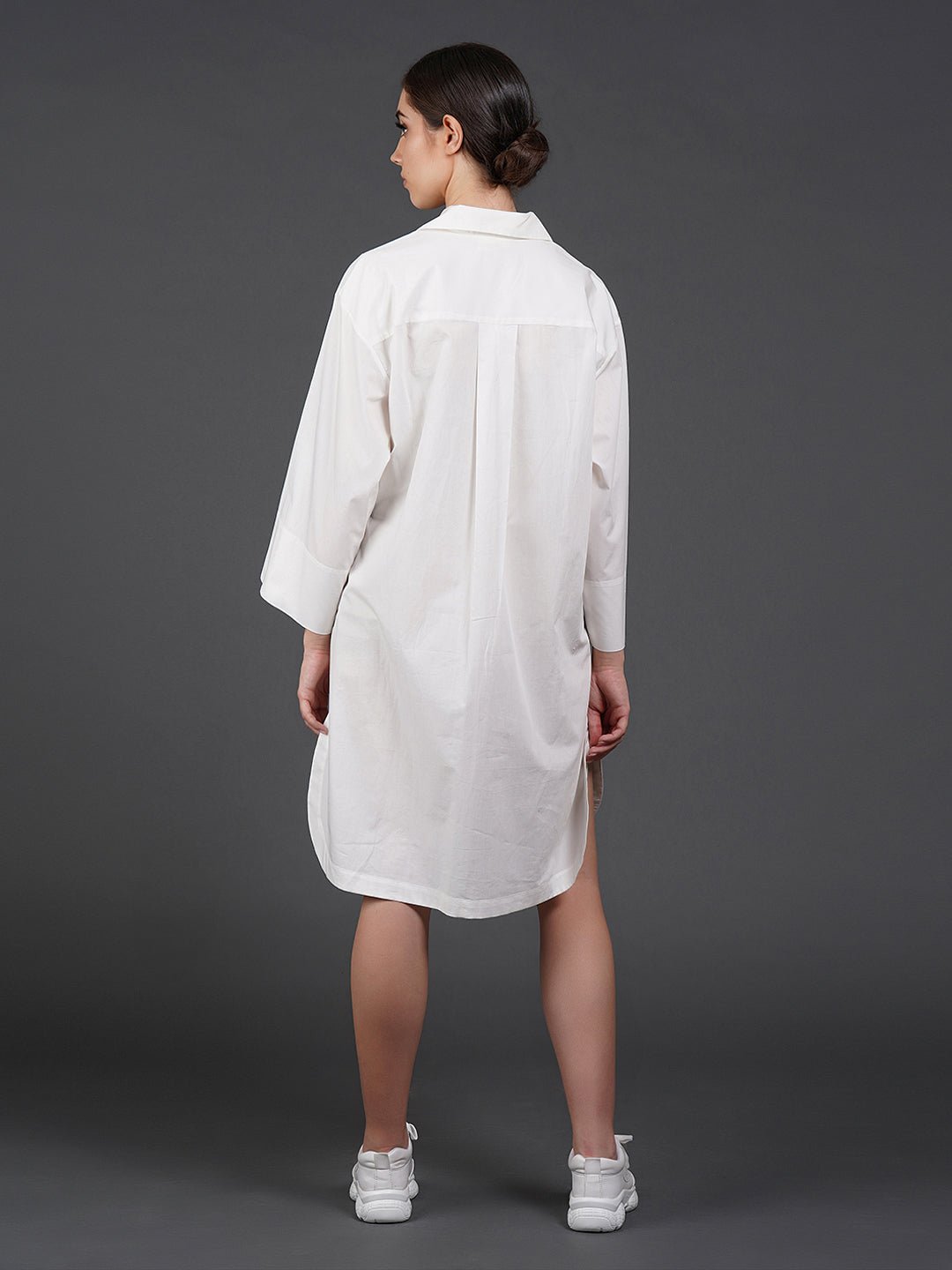 Copy of White cotton kurta showcasing abstract digital print in the front. - samantchauhan