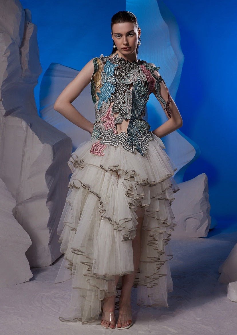 Cotton silk dress with cut - out embroidery at the yoke - samantchauhan Apparel & Accessories