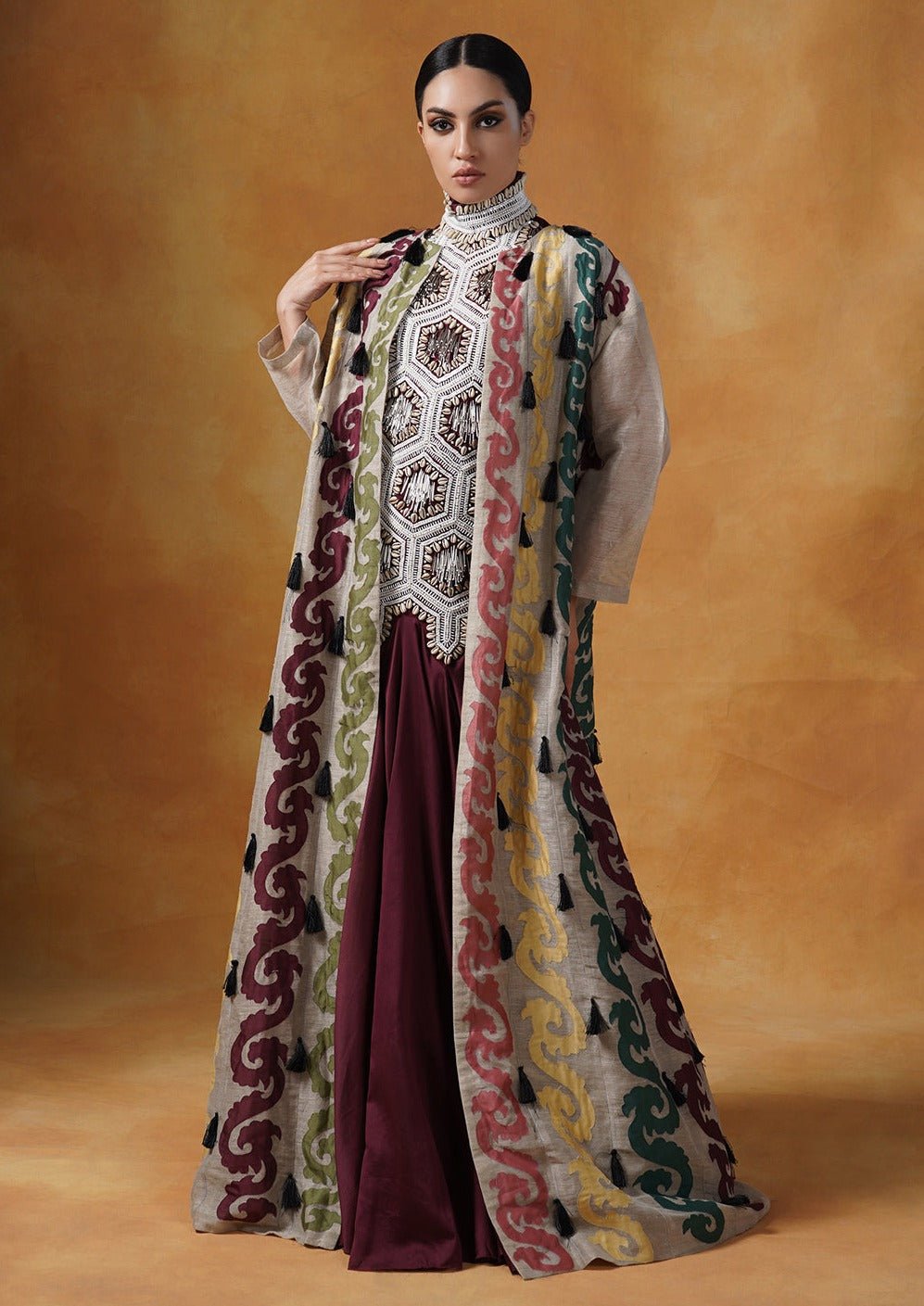 Cotton silk embellished gown topped with a linen silk jacket - samantchauhan Apparel & Accessories