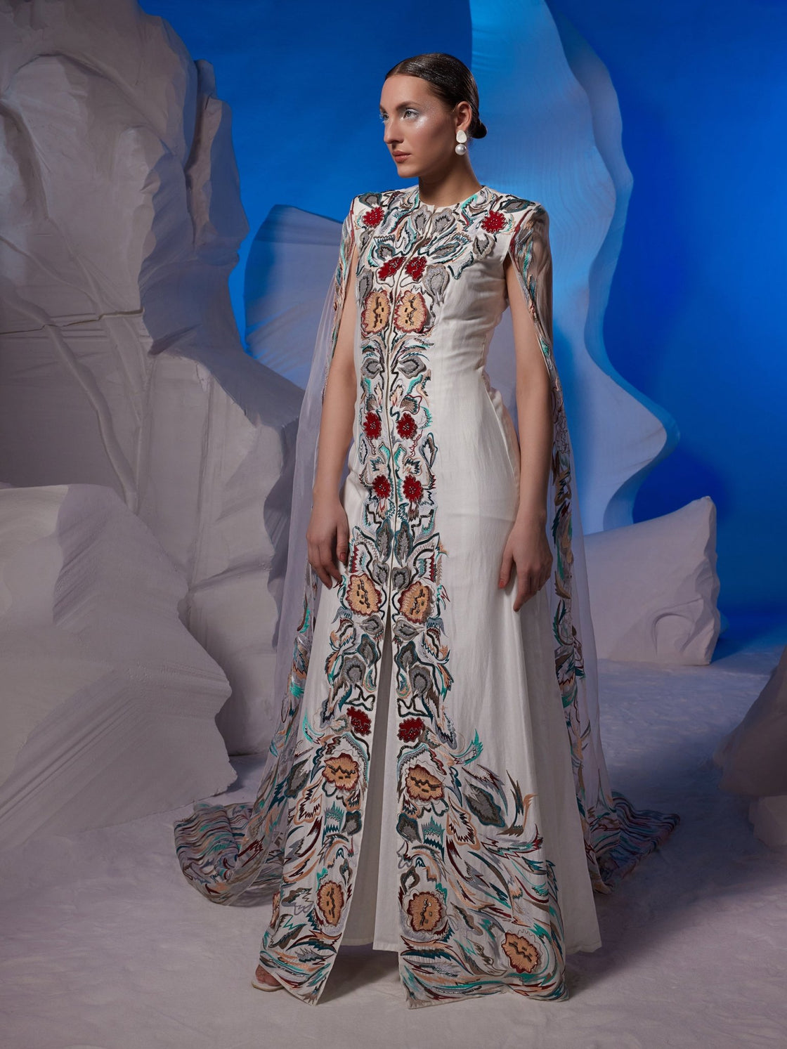 Cotton silk front - open jacket dress with a back cape - samantchauhan Apparel & Accessories