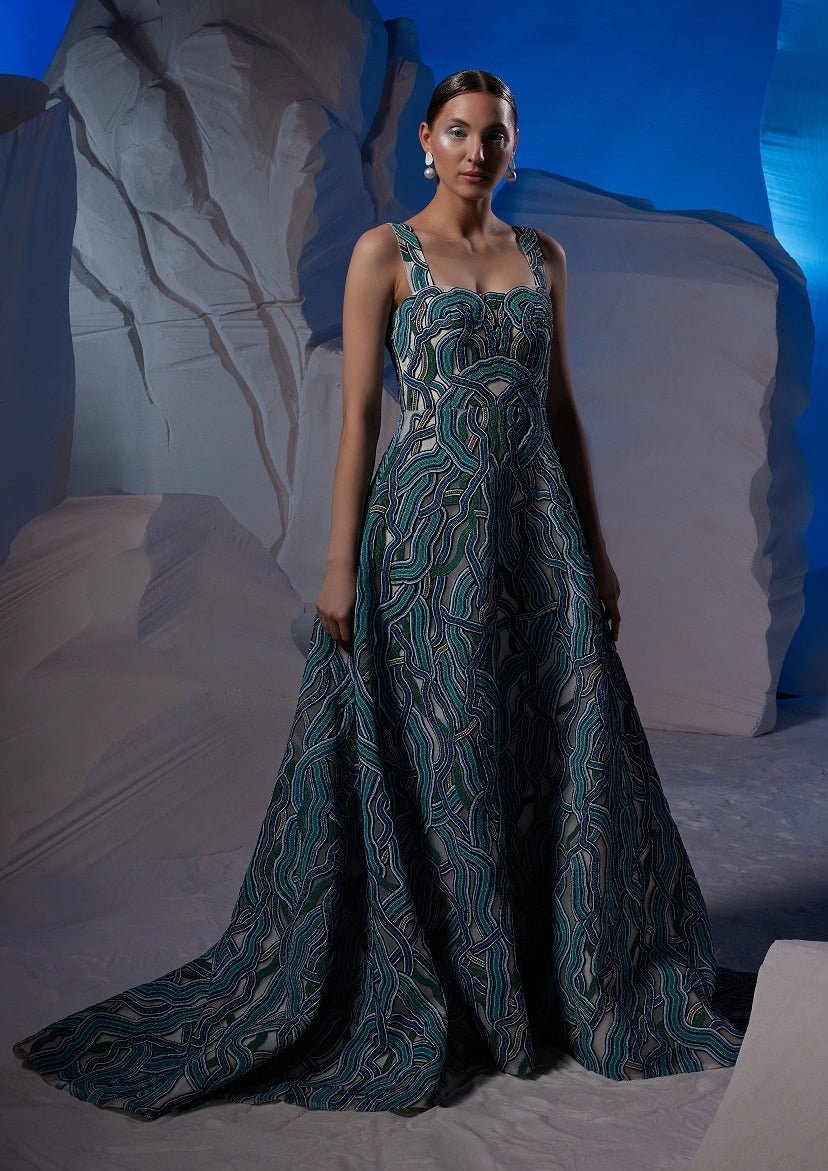 Cotton silk gown with a strap neckline - samantchauhan Apparel & Accessories