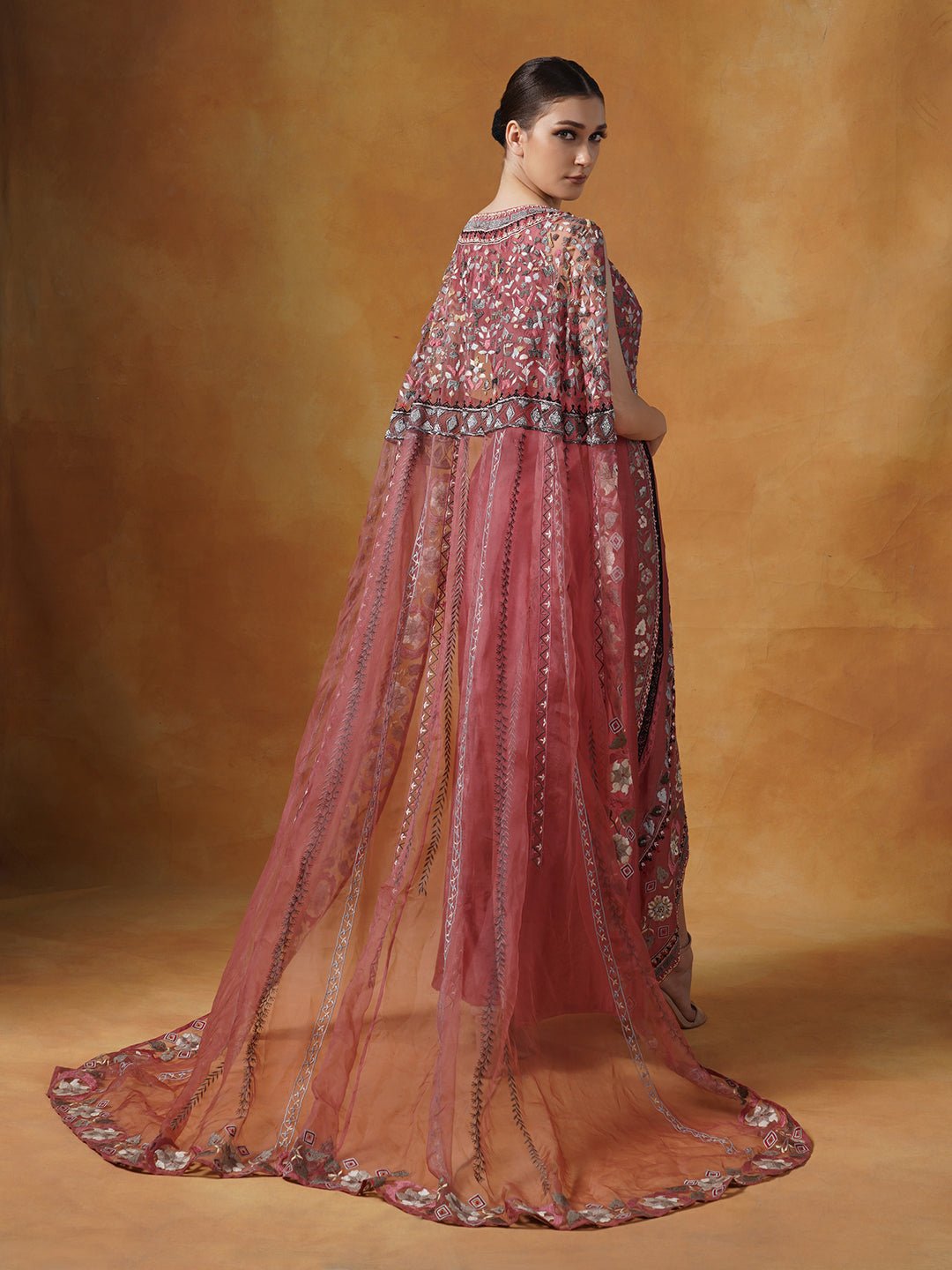Cotton silk gown with an attached embroidered trail. - samantchauhan Apparel & Accessories