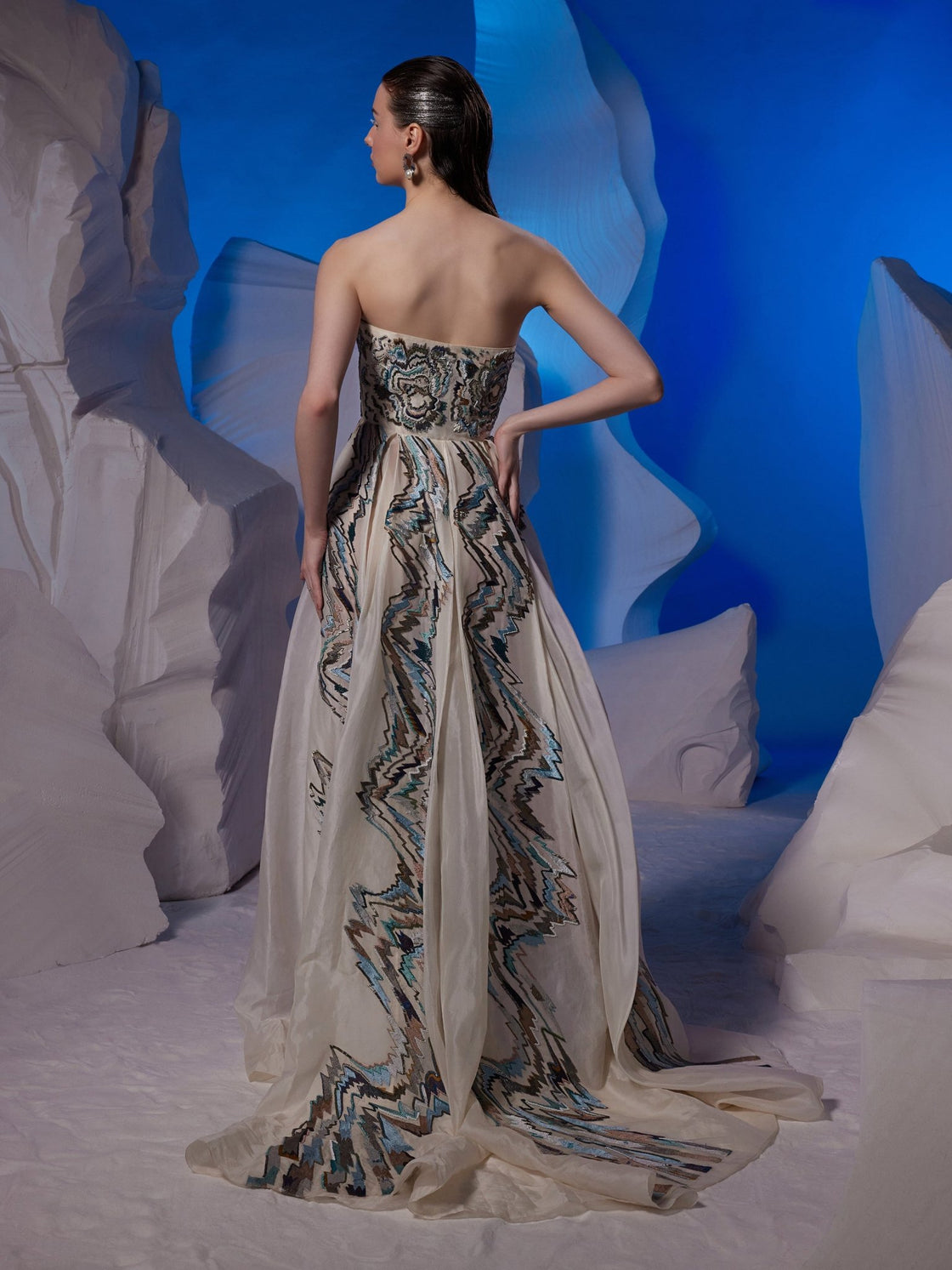 Cotton silk off - shoulder gown featuring a box pleat - samantchauhan Apparel & Accessories