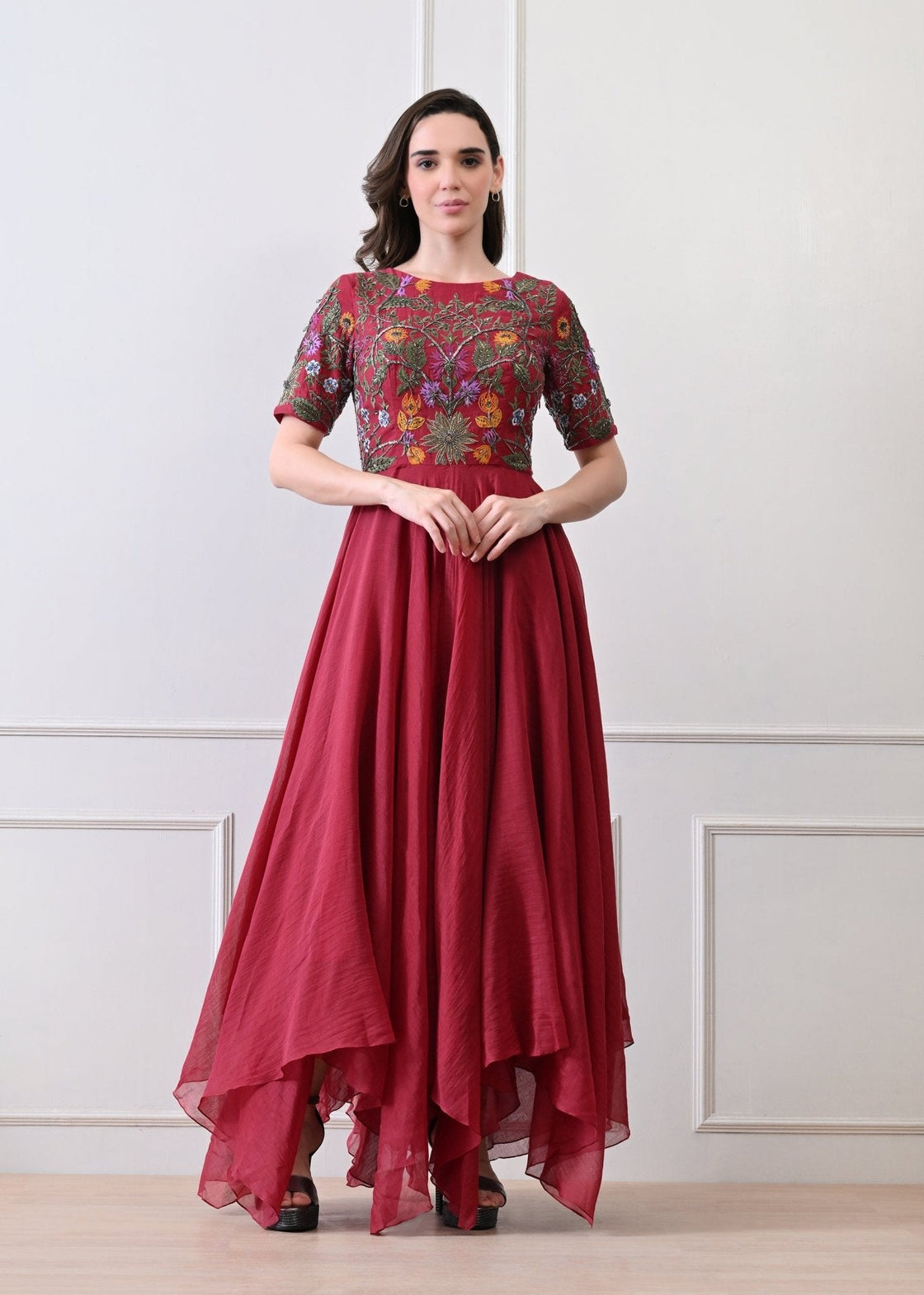 Crimson Bloom Grace Anarkali - samantchauhan Apparel & Accessories