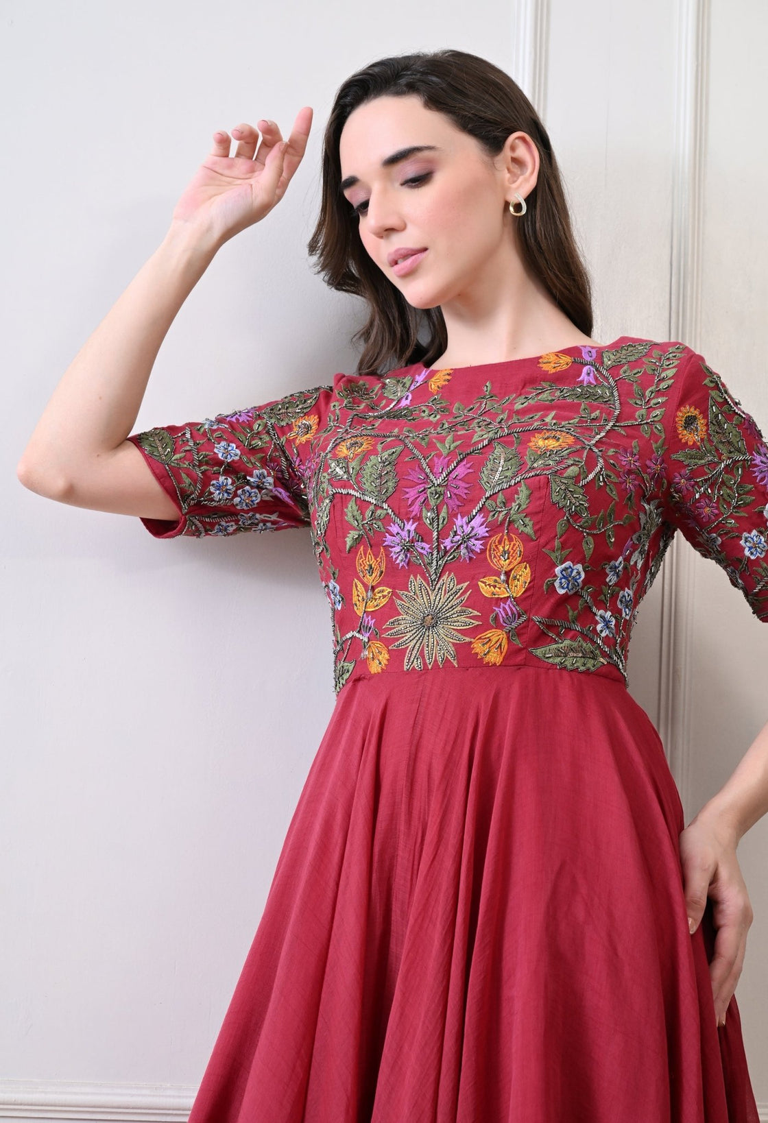 Crimson Bloom Grace Anarkali - samantchauhan Apparel & Accessories