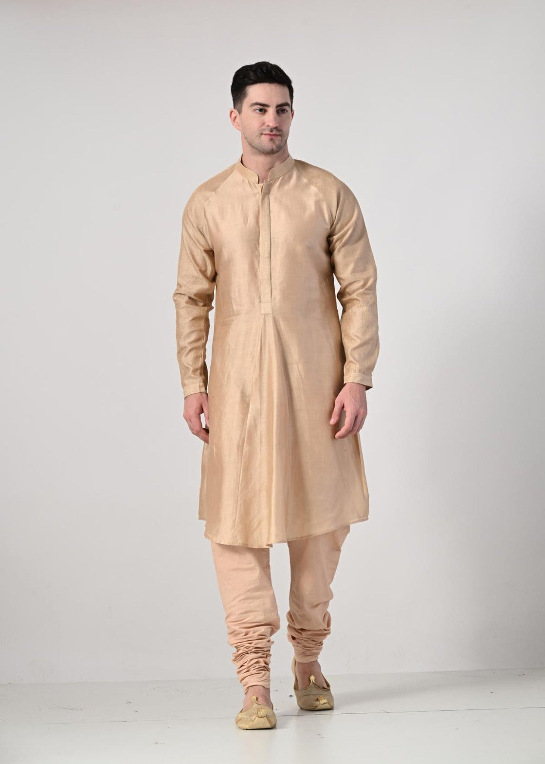 elegance with this beige kurta churidar set, paired with a stylish grey ebroidered Nehru jacket - samantchauhan Apparel & Accessories