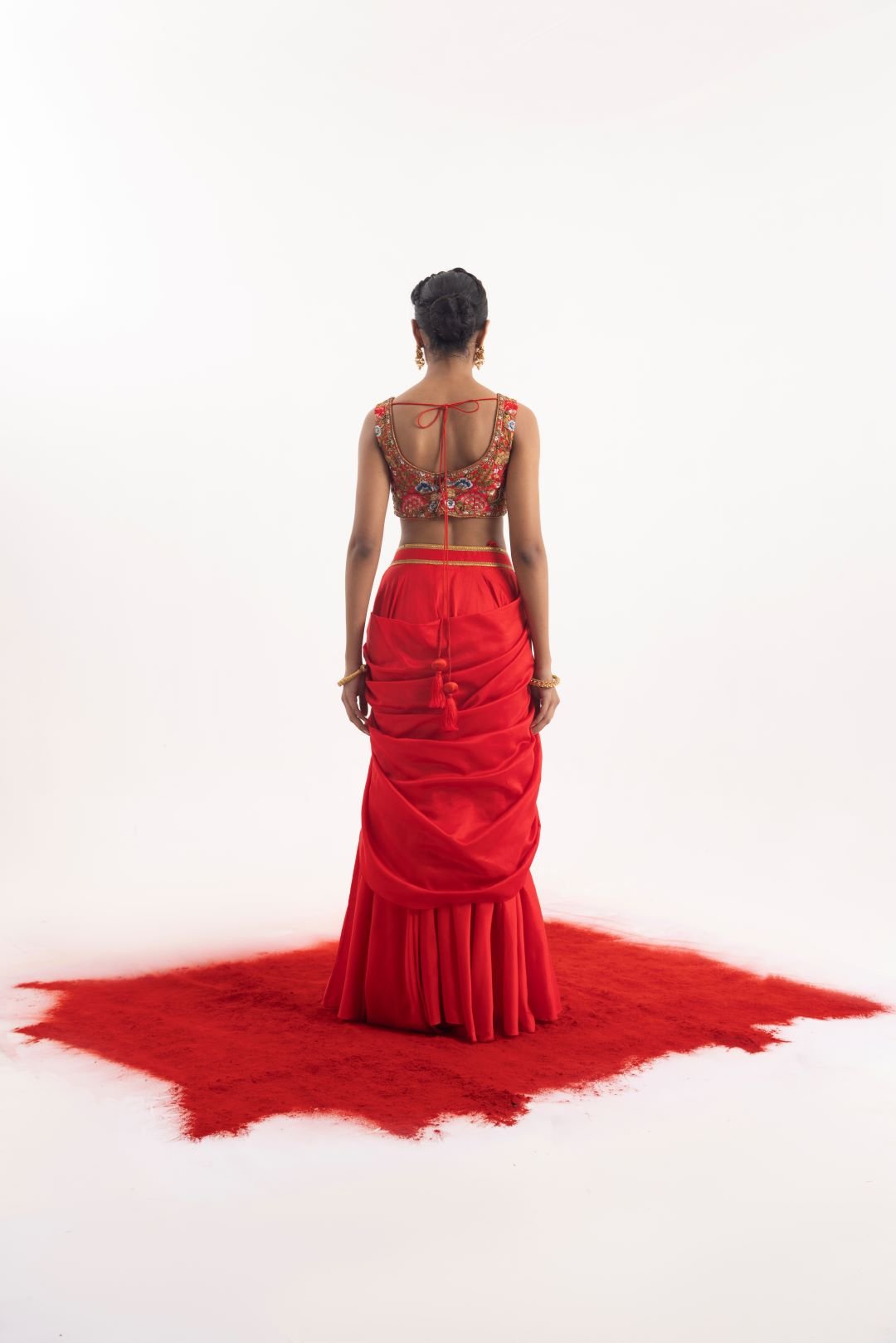 Elegant 2 - piece set featuring a red cotton silk draped skirt set - samantchauhan Apparel & Accessories