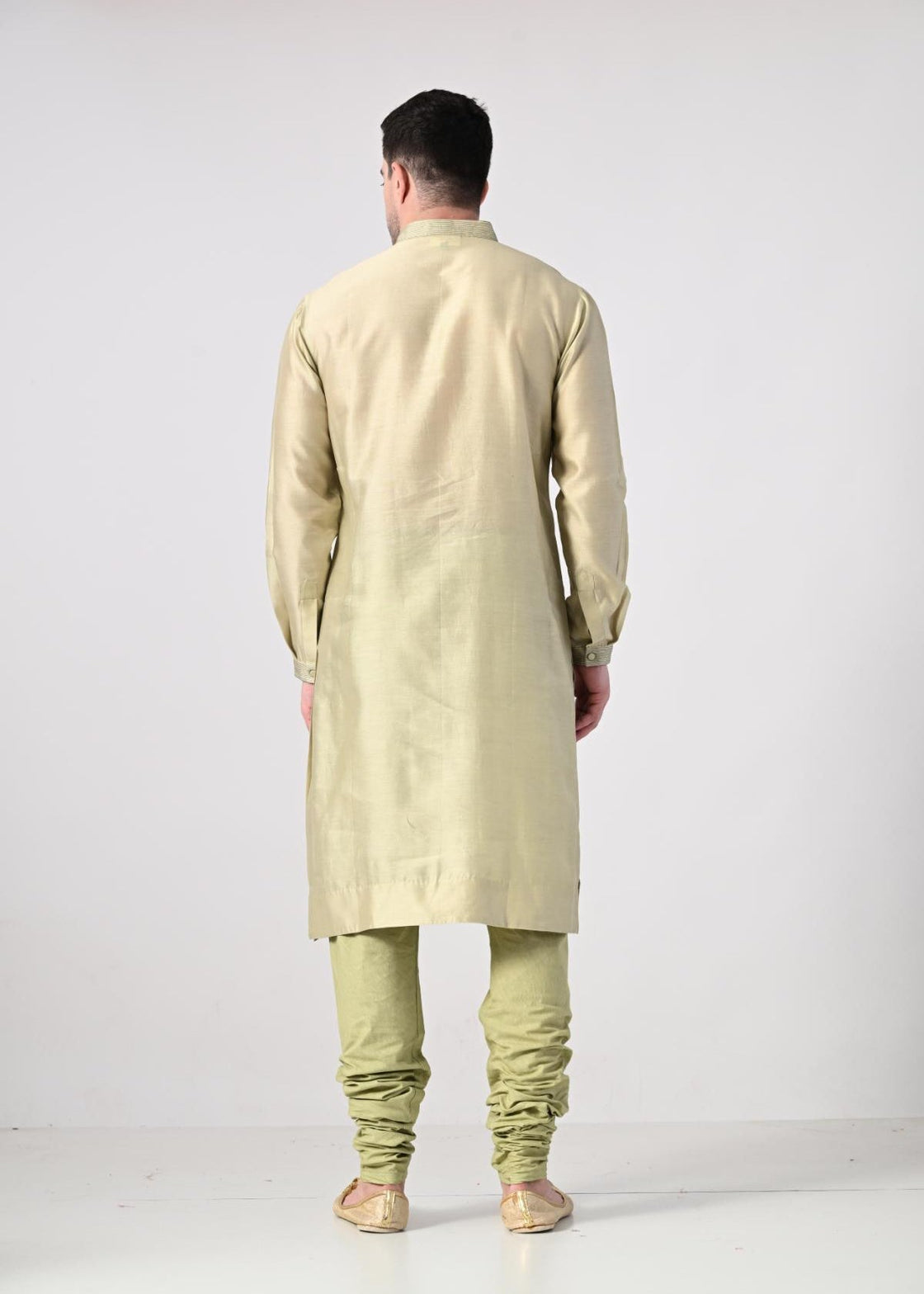 elegant light gold kurta churidar set, paired with a beautifully embroidered beige Nehru jacket - samantchauhan Apparel & Accessories