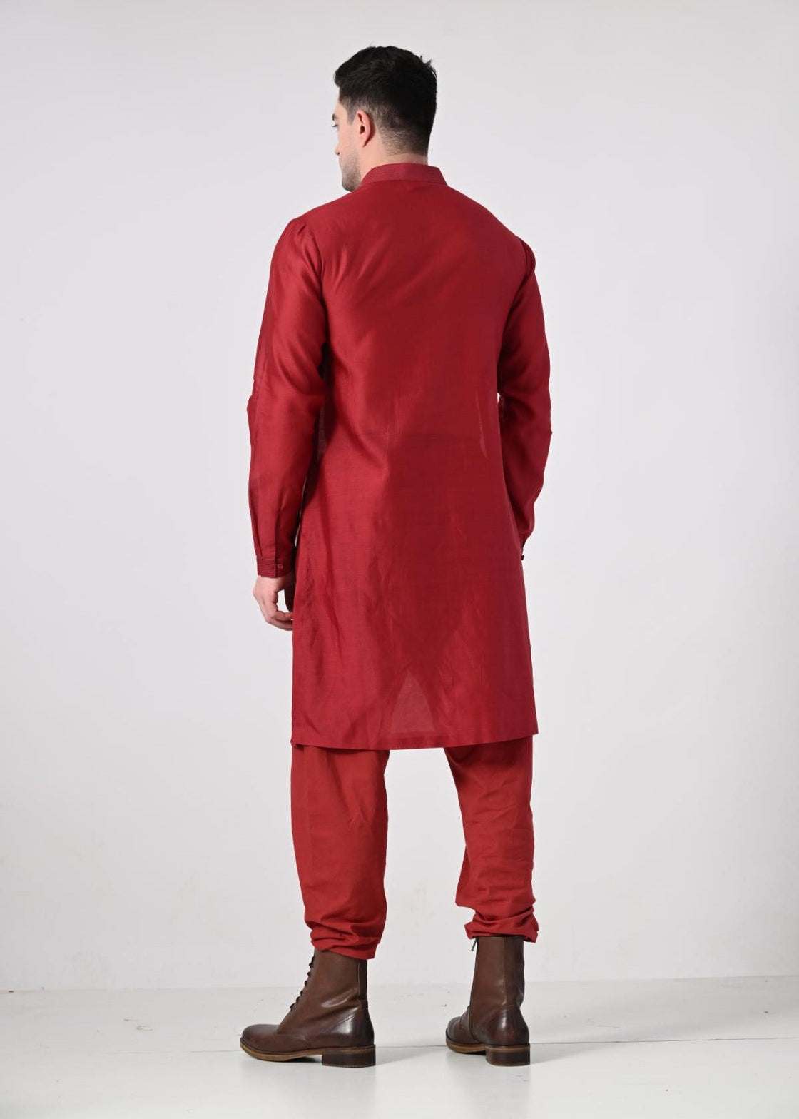 elegant maroon kurta set paired with a textured nehru jacket - samantchauhan Apparel & Accessories
