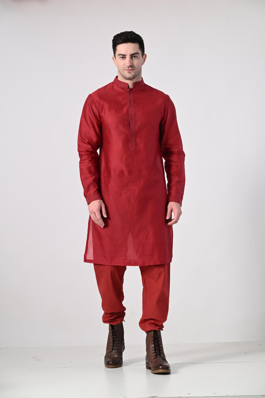 elegant maroon kurta set paired with a textured nehru jacket - samantchauhan Apparel & Accessories