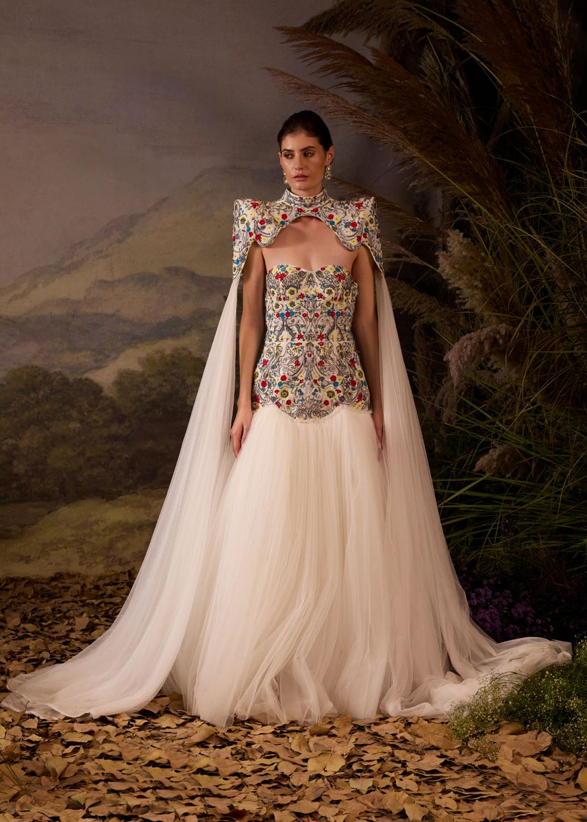 Embroidered Cape Gown  samantchauhan