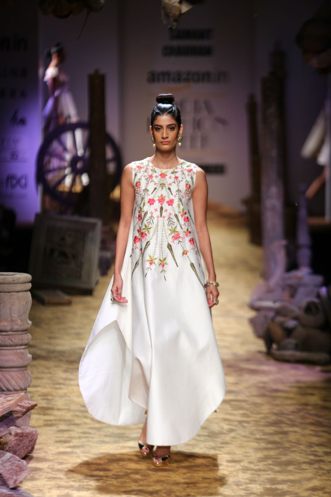 Embroidered Curved Hemline Dress - samantchauhan