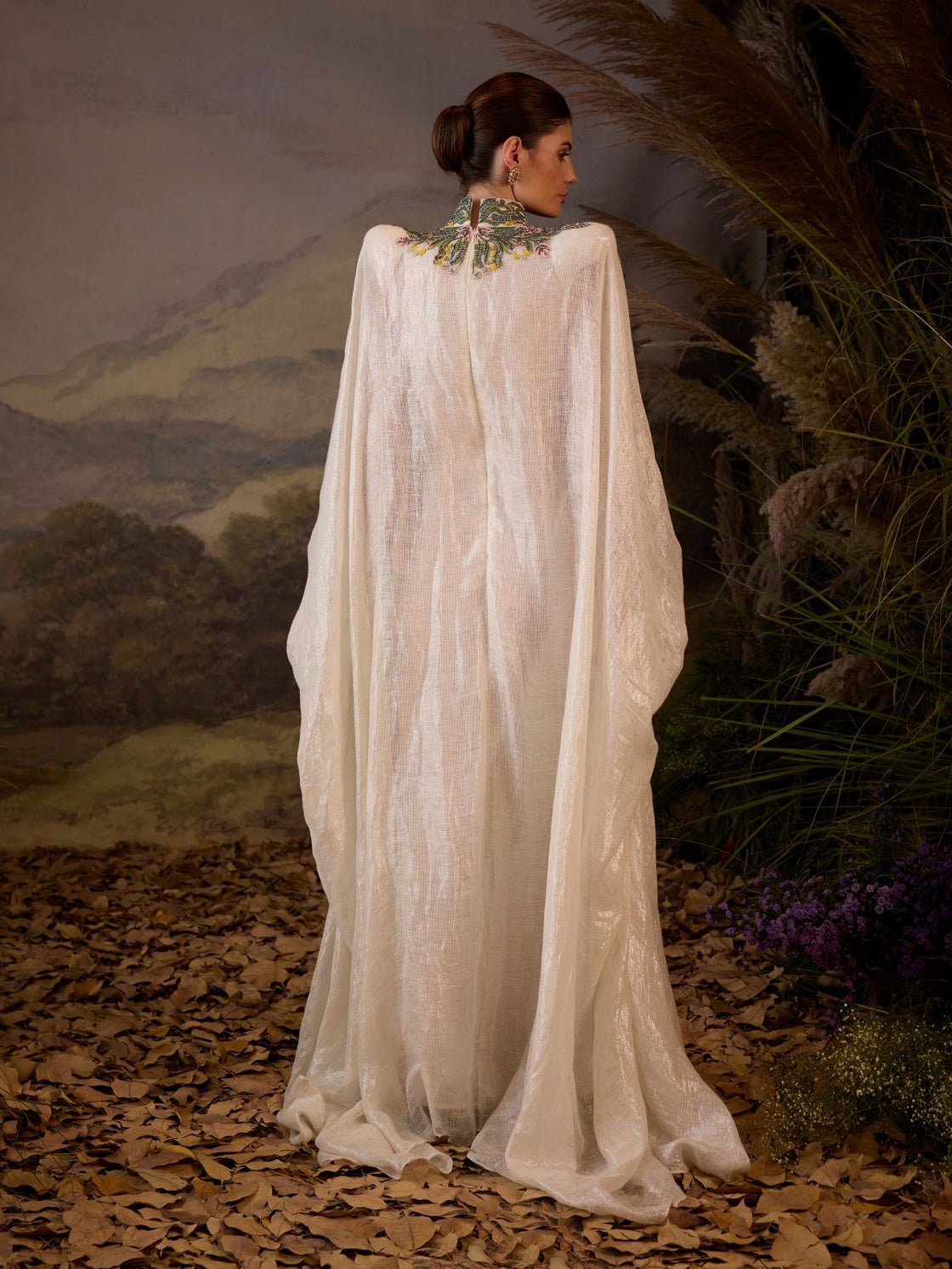 Embroidered High - Neck Cape Gown - samantchauhan Apparel & Accessories