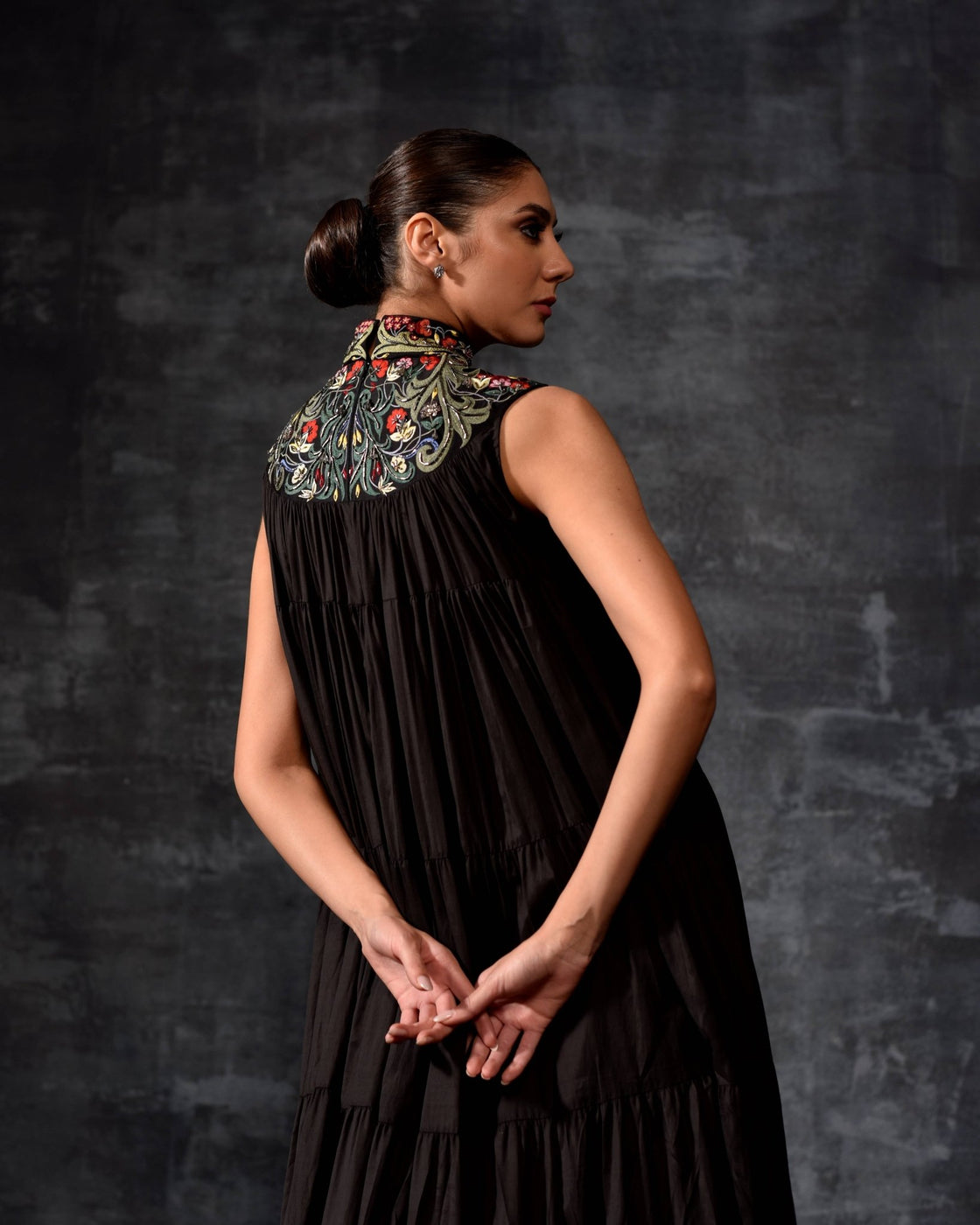 Embroidered High - Neck Maxi Dress - samantchauhan Apparel & Accessories