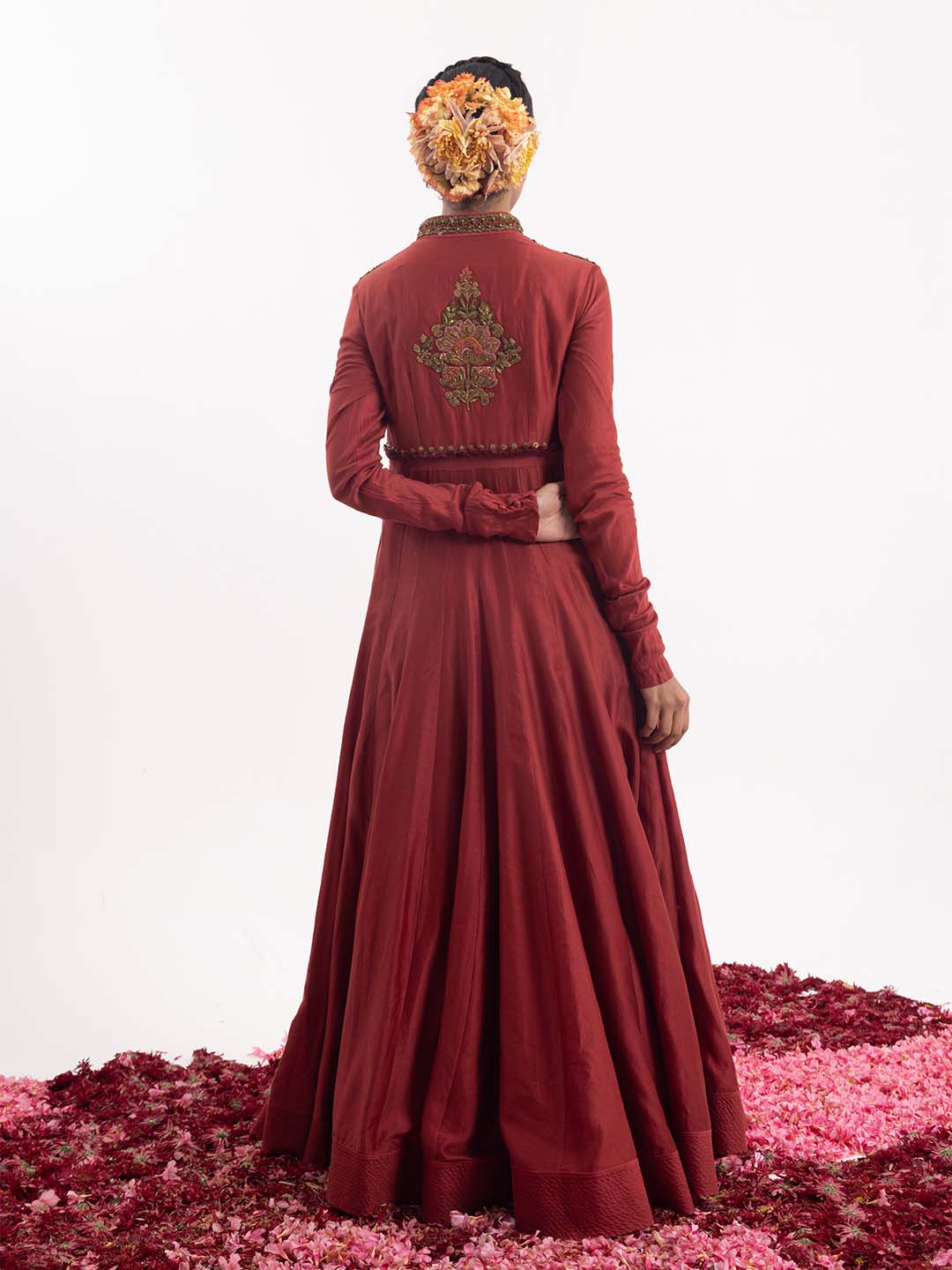 Exquisite one - piece anarkali dress in wine - colored cotton silk fabric. - samantchauhan Apparel & Accessories