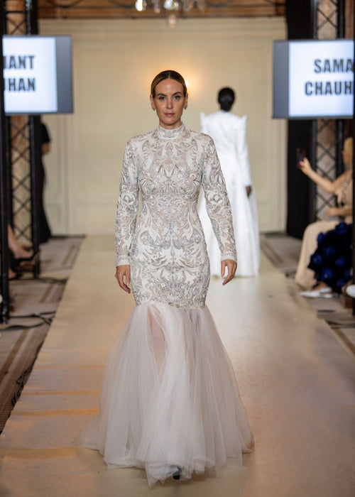 Exude timeless elegance in this high - neck gown - samantchauhan Apparel & Accessories