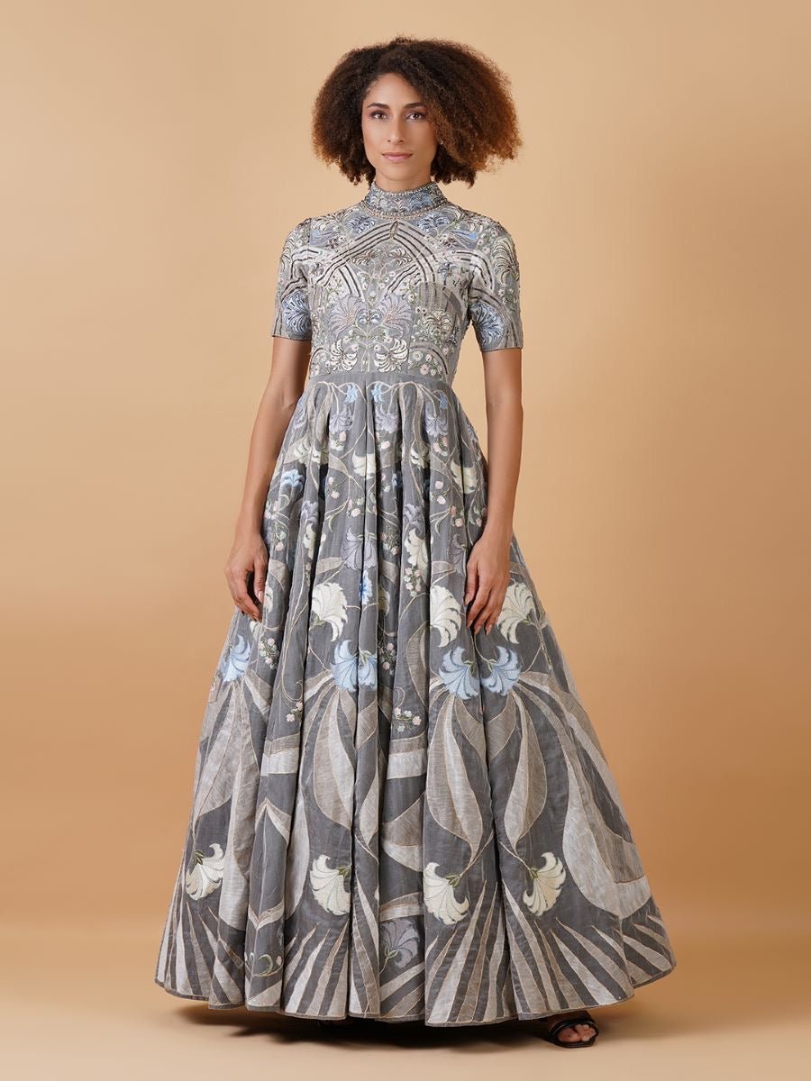 Featured here is a high - neck fit, A - line floor length gown - samantchauhan Apparel & Accessories