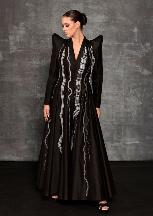 Floor - length gown with a lapel neckline - samantchauhan Apparel & Accessories