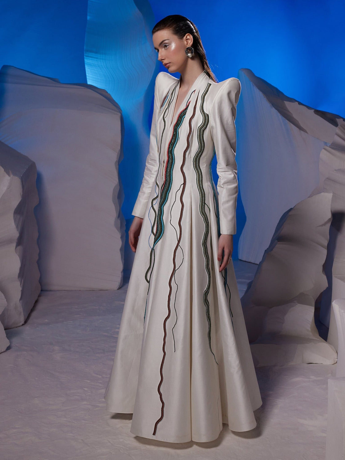 Floor - length gown with a lapel neckline - samantchauhan Apparel & Accessories
