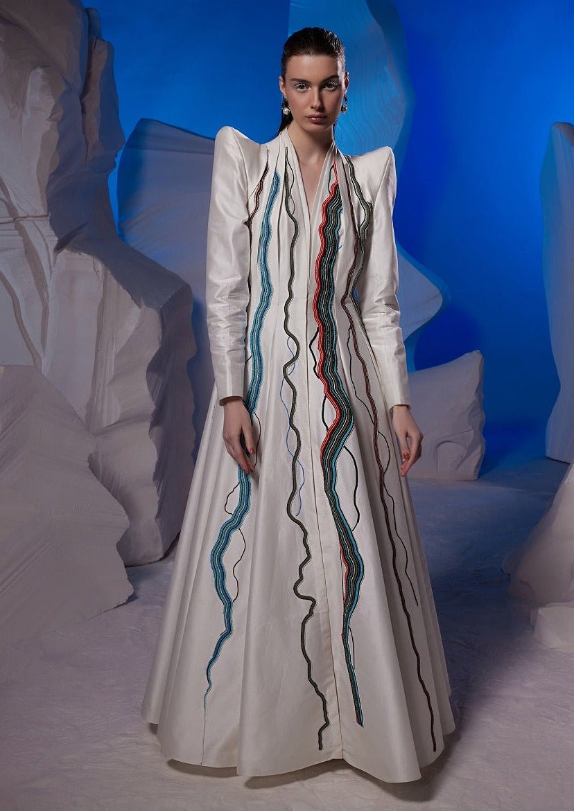 Floor - length gown with a lapel neckline - samantchauhan Apparel & Accessories