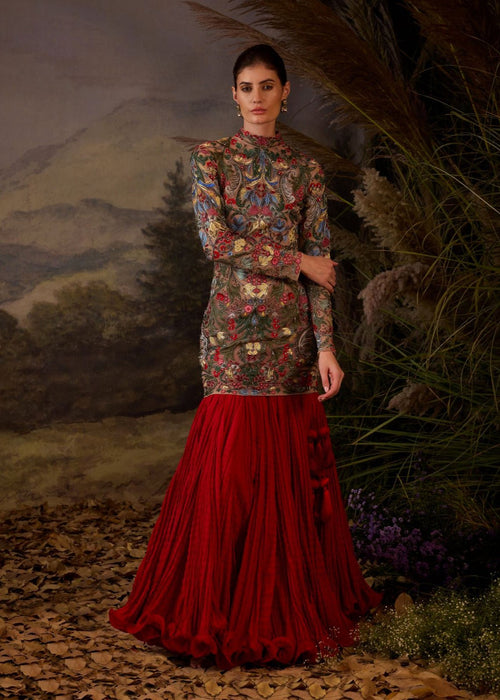 Floral Embroidered Mini Dress with skirt - samantchauhan Apparel & Accessories