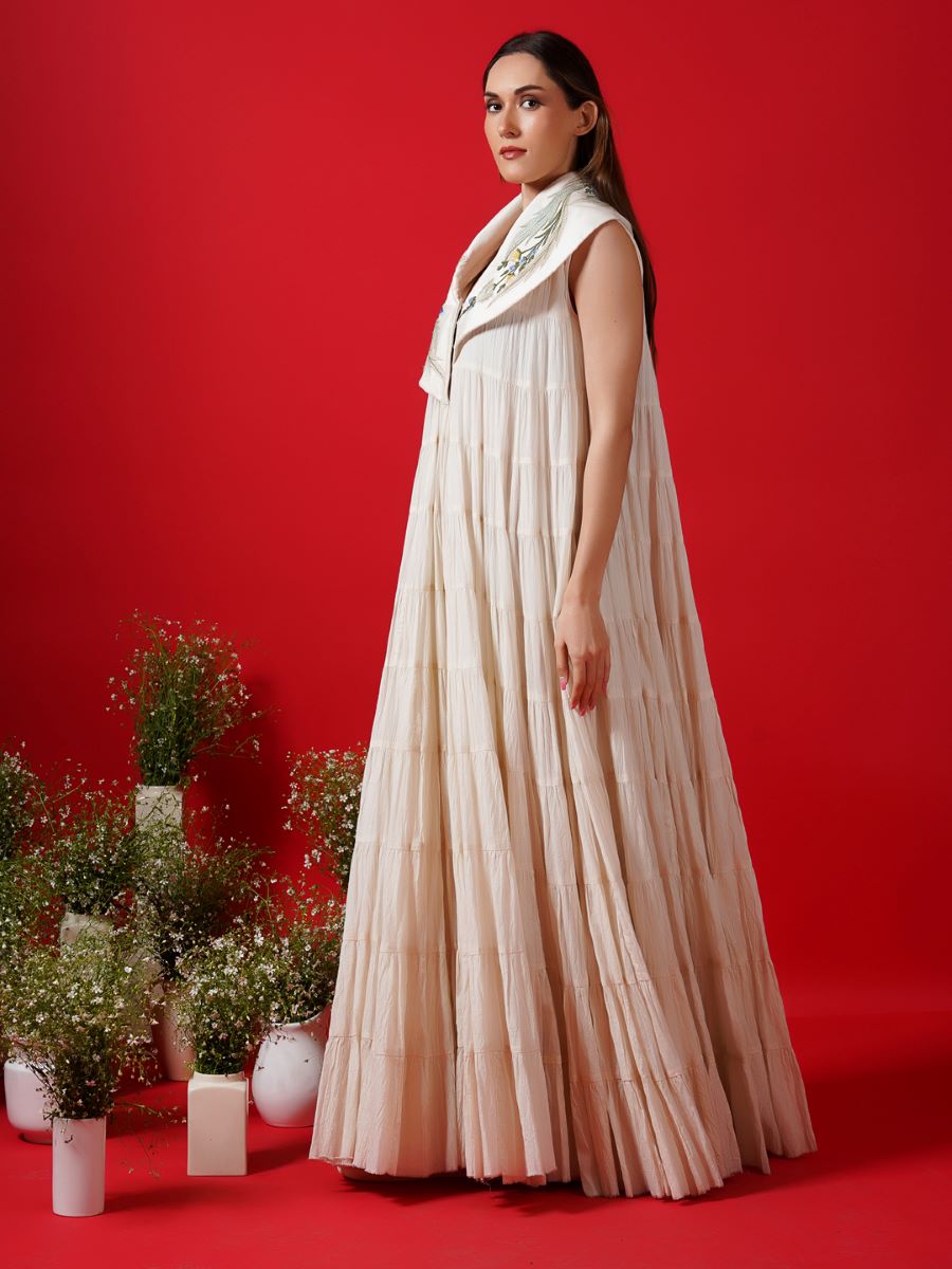 Front open tier dress enhance with embroidery neckline - samantchauhan Apparel & Accessories
