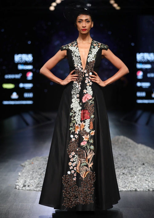 Front open v neck gown - samantchauhan