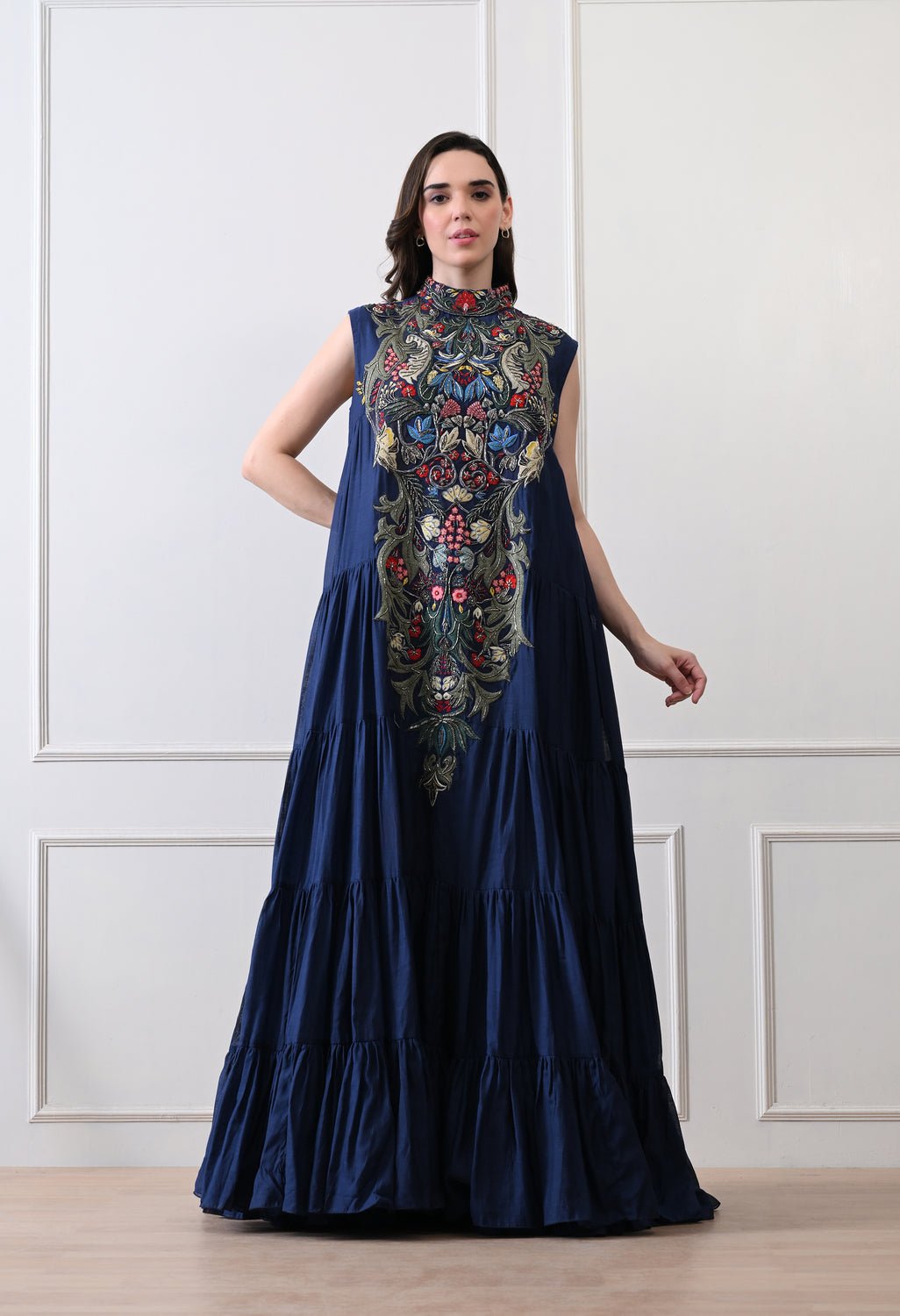 Imperial Blue High - Neck Couture Gown - samantchauhan Apparel & Accessories