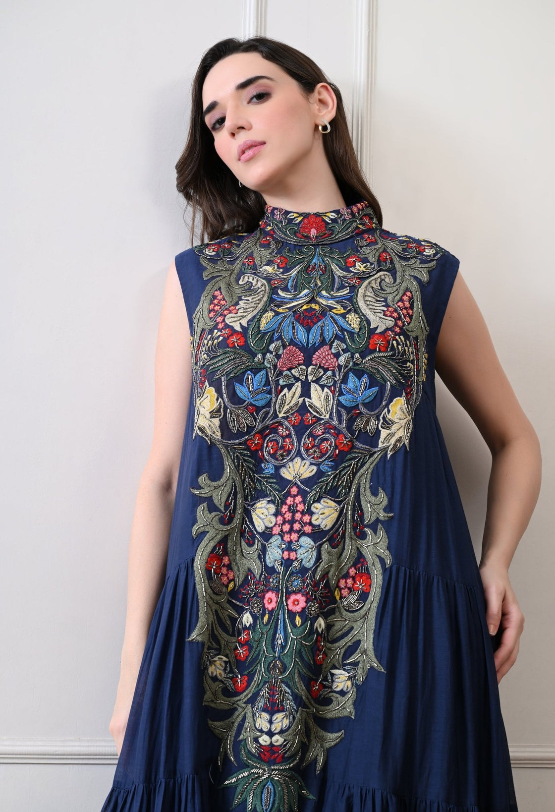 Imperial Blue High - Neck Couture Gown - samantchauhan Apparel & Accessories